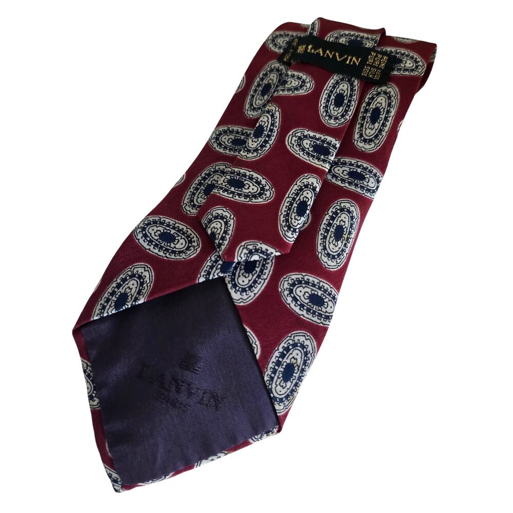 Lanvin Mens Necktie Pure Silk Burgundy Red Paisley 3.75" Retro